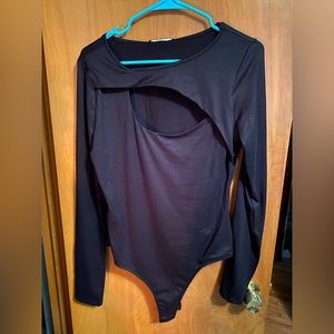 Lulus asymmetrical body suit cutout XL black new with tags